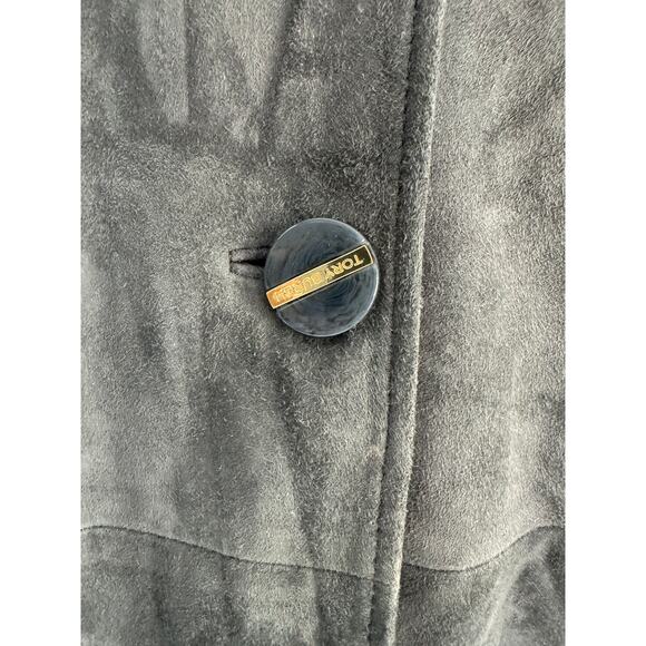 Tory Burch Leather/Suede Jacket Gray Blue Leather Button Up Jacket Size 14 r1 - Picture 3 of 10